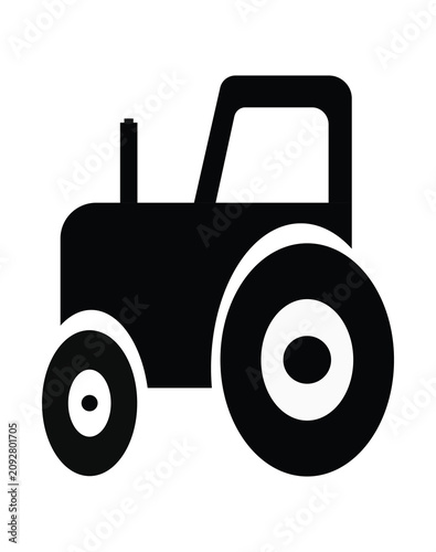 Black Silhouette of a Classic Tractor on a White Background