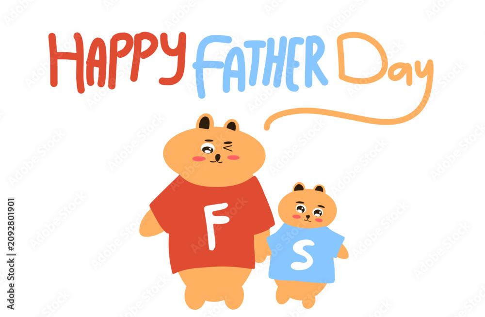 Fototapeta premium Happy Father's Day greeting card illustration with cute bear father and son