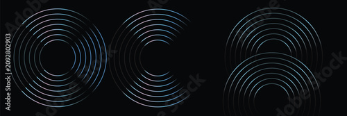 Sonic waves, WiFi signal glowing elements, radar sensor light effects, round wireless network neon symbols. Vector illustration.