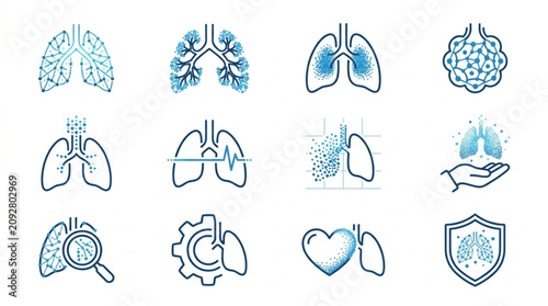Fotografía Collection of medical icons representing lungs and respiratory system health