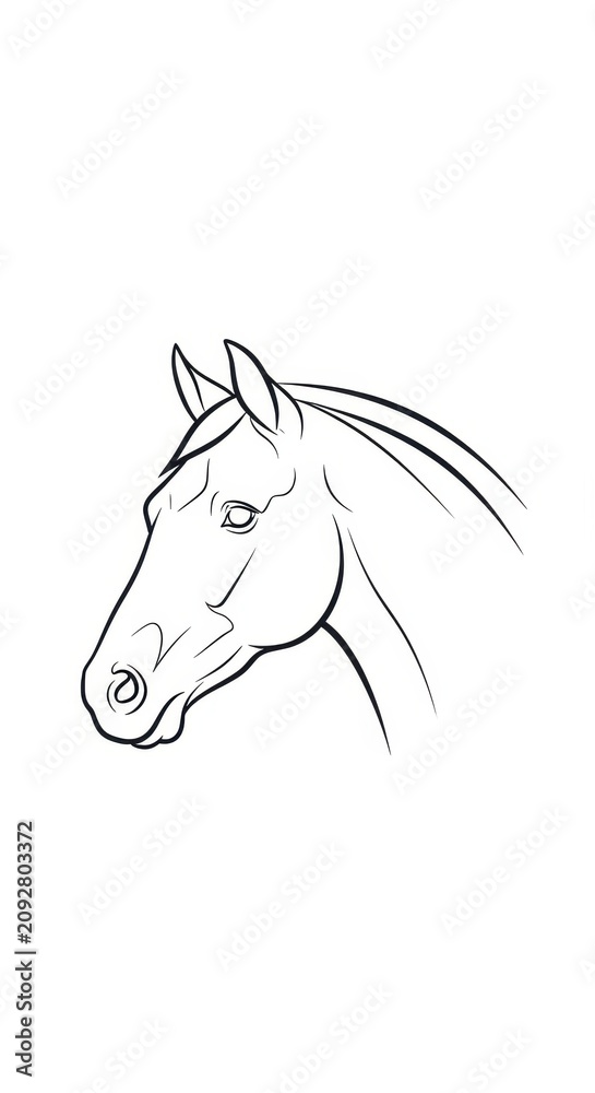Fototapeta premium Elegant Horse Head Line Drawing Illustration.