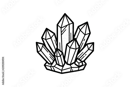 Fotografía Crystal Cluster Outline Vector Illustration