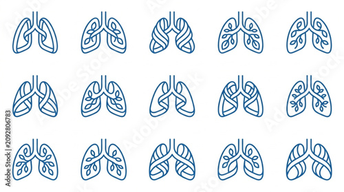 Obraz na plátne Collection of stylized lung illustrations in a grid pattern.
