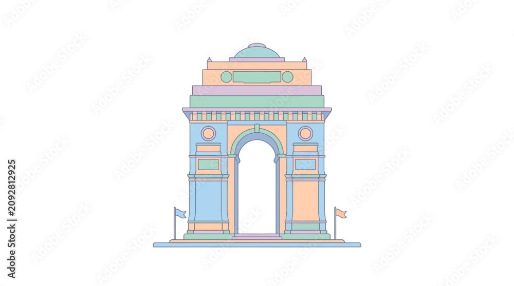Fototapeta premium A stylized flat vector illustration of the iconic India Gate monument in New Delhi.