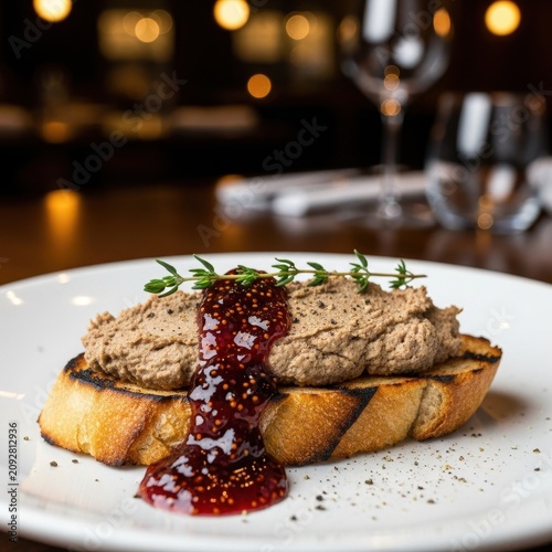 Gourmet Pate on Toast with Red Berry Sauce.