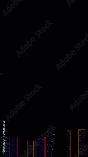 Colorful abstract city skyline with geometric buildings on black background