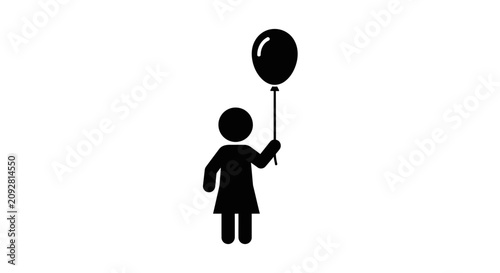 Minimalist icon of a girl holding a balloon.
