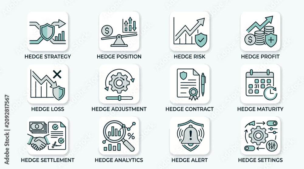 Fototapeta premium Set of Financial Hedging and Risk Management Line Icons.