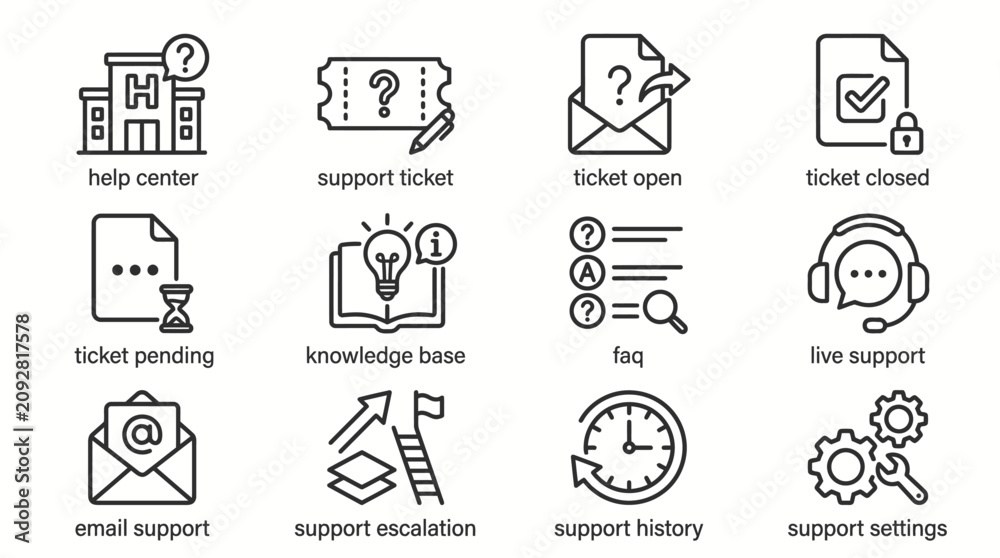 Fototapeta premium Set of customer support and service line icons.