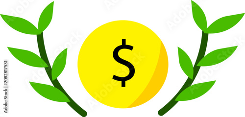 Financial Success Laurel Coin Icon Vector
