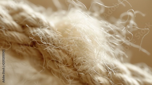 Frayed cotton twine end close up