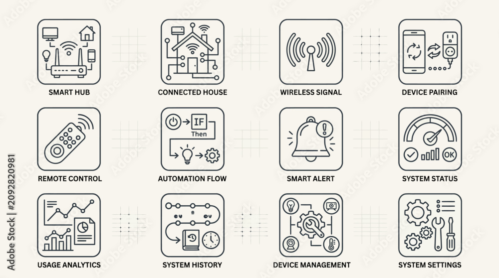 Obraz premium Set of hand drawn smart home and internet of things icons.