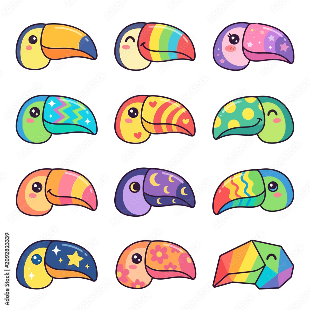 Obraz premium Colorful Cartoon Toucan Heads.