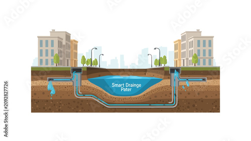Smart Urban Drainage System Infographic with Underground Water Management