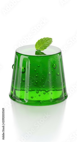 Fresh Green Mint Jelly Dessert with Leaf Garnish.