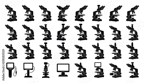 Tableau sur toile Microscope laboratory equipment vector icon set featuring scientific research mi