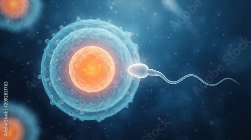 A single sperm cell swimming towards an egg during the fertilization process.