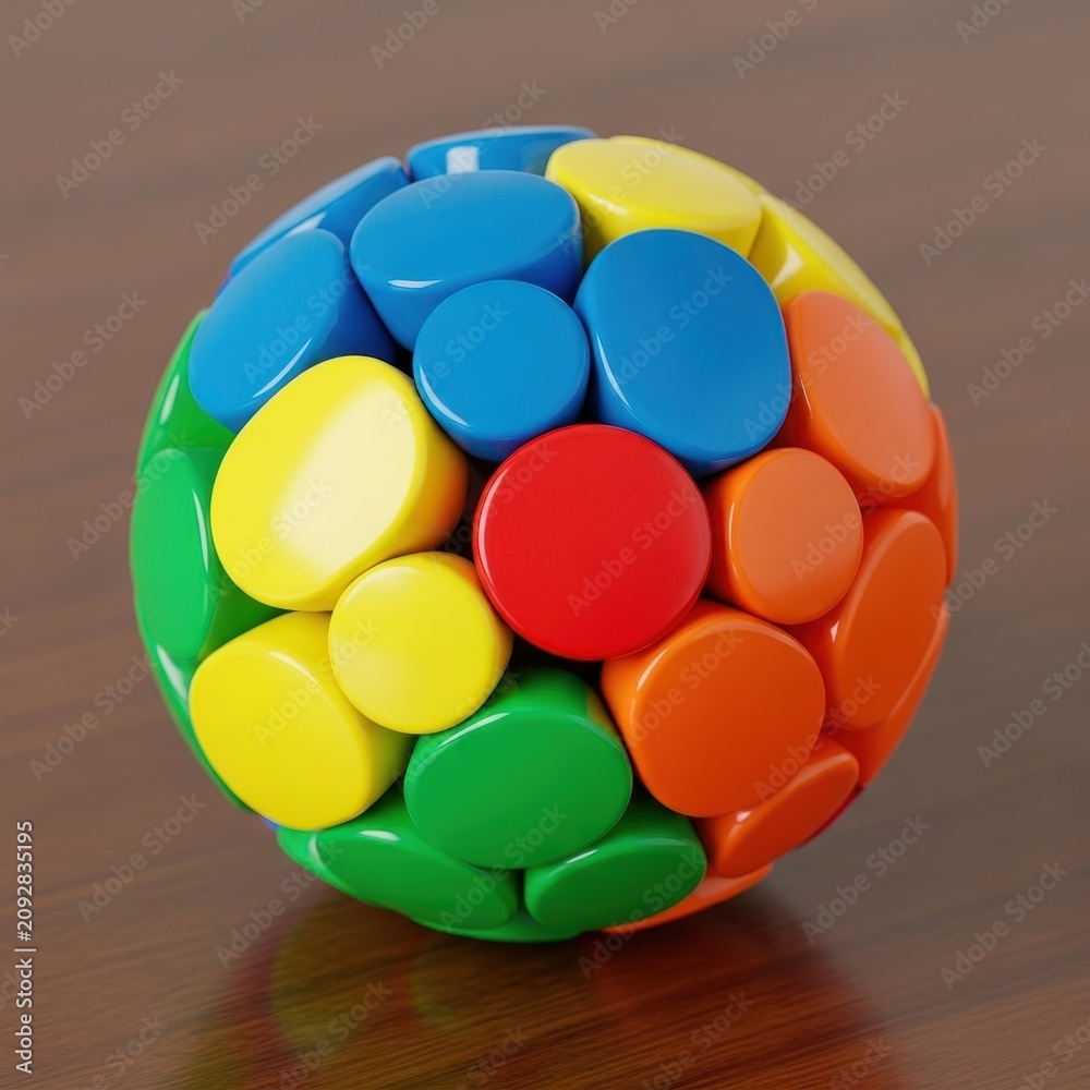 Obraz premium Colorful plastic building blocks arranged in a spherical shape.