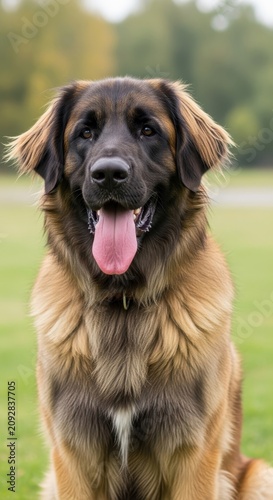 Happy German Shepherd Dog Sitting Outdoors in Nature.