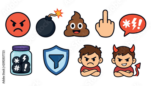 Foto Cartoon emoticon angry faces.