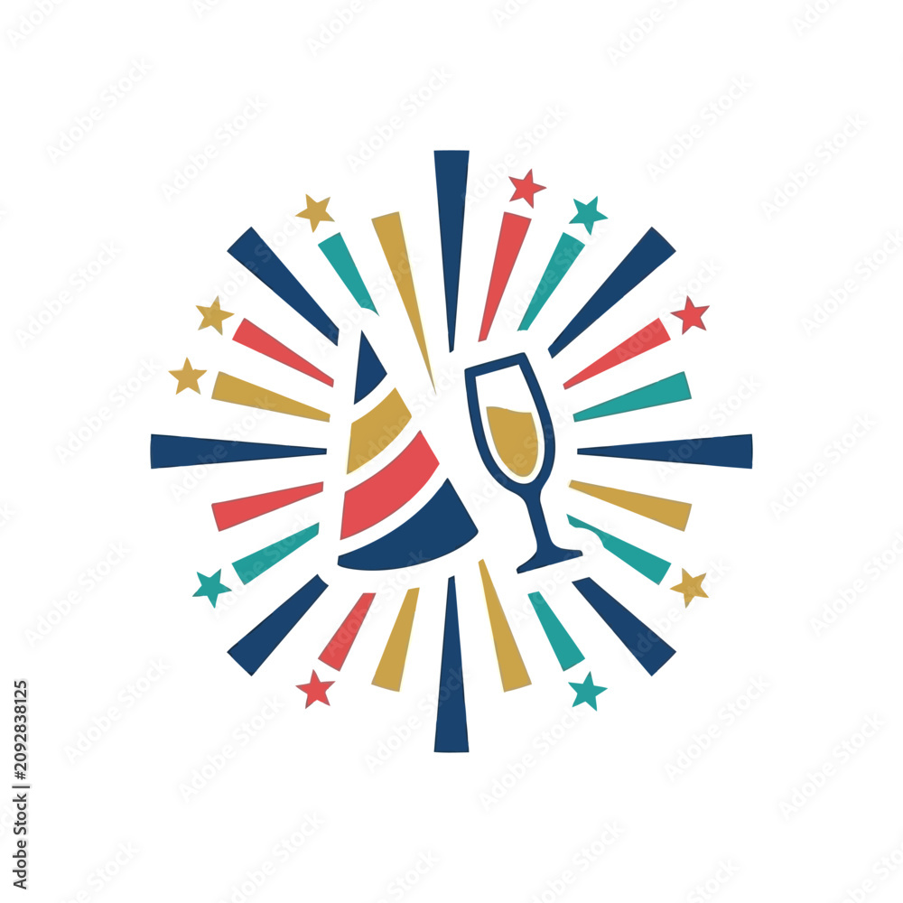 Fototapeta premium A festive party icon featuring a colorful hat and a glass of sparkling drink