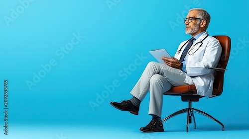 Senior Doctor With Stethoscope Sitting in Office Chair