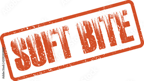 Obraz na płótnie An aged orange rubber stamp design featuring the prominent words Soft Bite withi