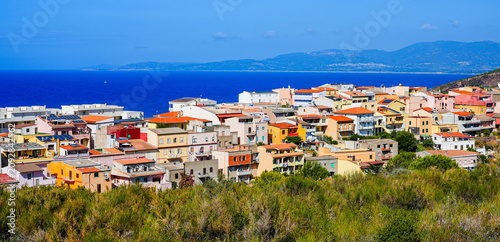 Colorful Mediterranean houses in Castelsardo overlooking the sea in Sardinia, Italy