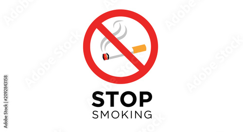 No smoking sign with a red prohibition circle over a cigarette illustration and the text 'STOP SMOKING', symbolizing health awareness and public safety regulations.