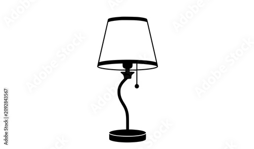 Cuadro en lienzo Elegant black silhouette desk lamp with curved neck and shade
