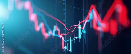Financial market candlestick chart with upward and downward trends