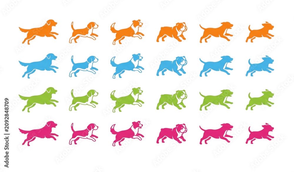 Obraz premium Joyful Jumping Dog Silhouette Logo Collection in Four Color Variations