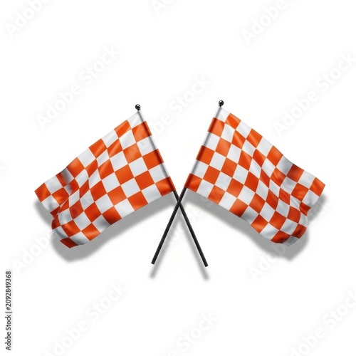 Crossed Checkered Flags on White Background.