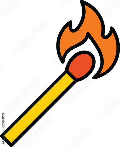 Quadro su tela Burning Match Illustration, A Colorful Vector Graphic With Black Outline
