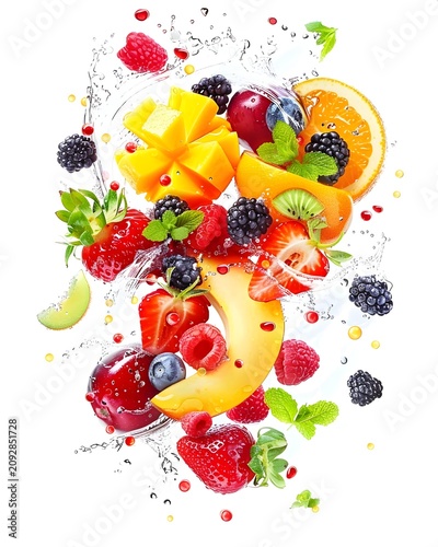 summer fruit mix splash isolated on white background