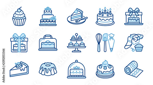 Fotografía Collection of various sweet dessert icons.