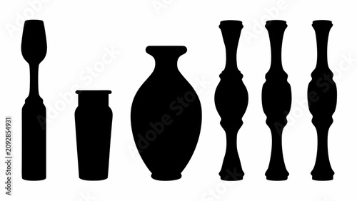 Obraz na plátně Set of black silhouettes of various vases and decorative balusters