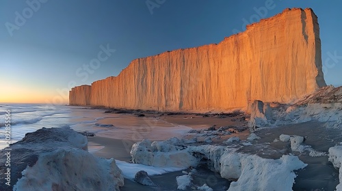 Dramatic coastal cliff face at sunrise
