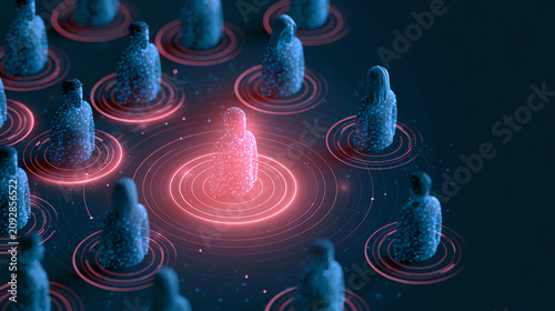 A futuristic representation of individuals connected through digital networks, highlighting the concept of connectivity.