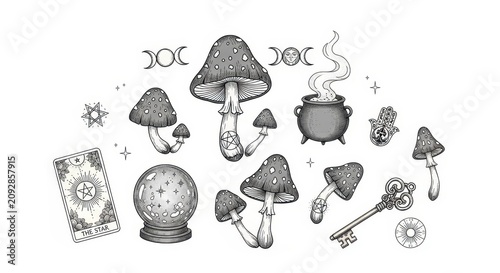 Mystical Tarot and Magic Symbols Illustration.