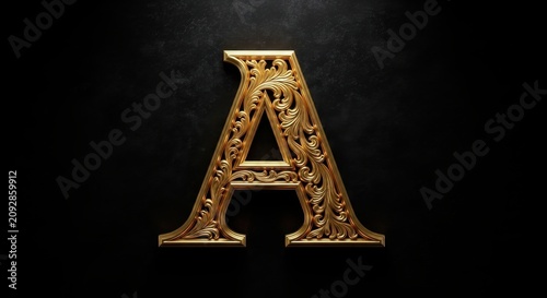 Ornate Golden Letter A with Intricate Design on Dark Background.