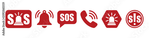 Fotografie SOS emergency vector icon collection, ambulance, alarm, alert and crisis symbols