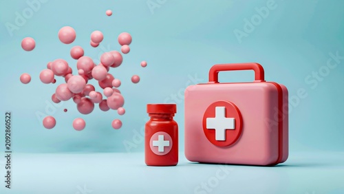 First aid kit with medicine bottle and healthcare concept illustration
