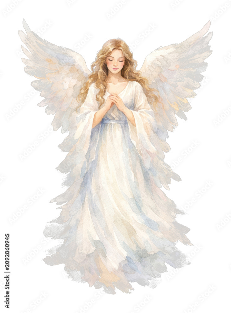Obraz premium PNG Serene angelic figure watercolor illustration.
