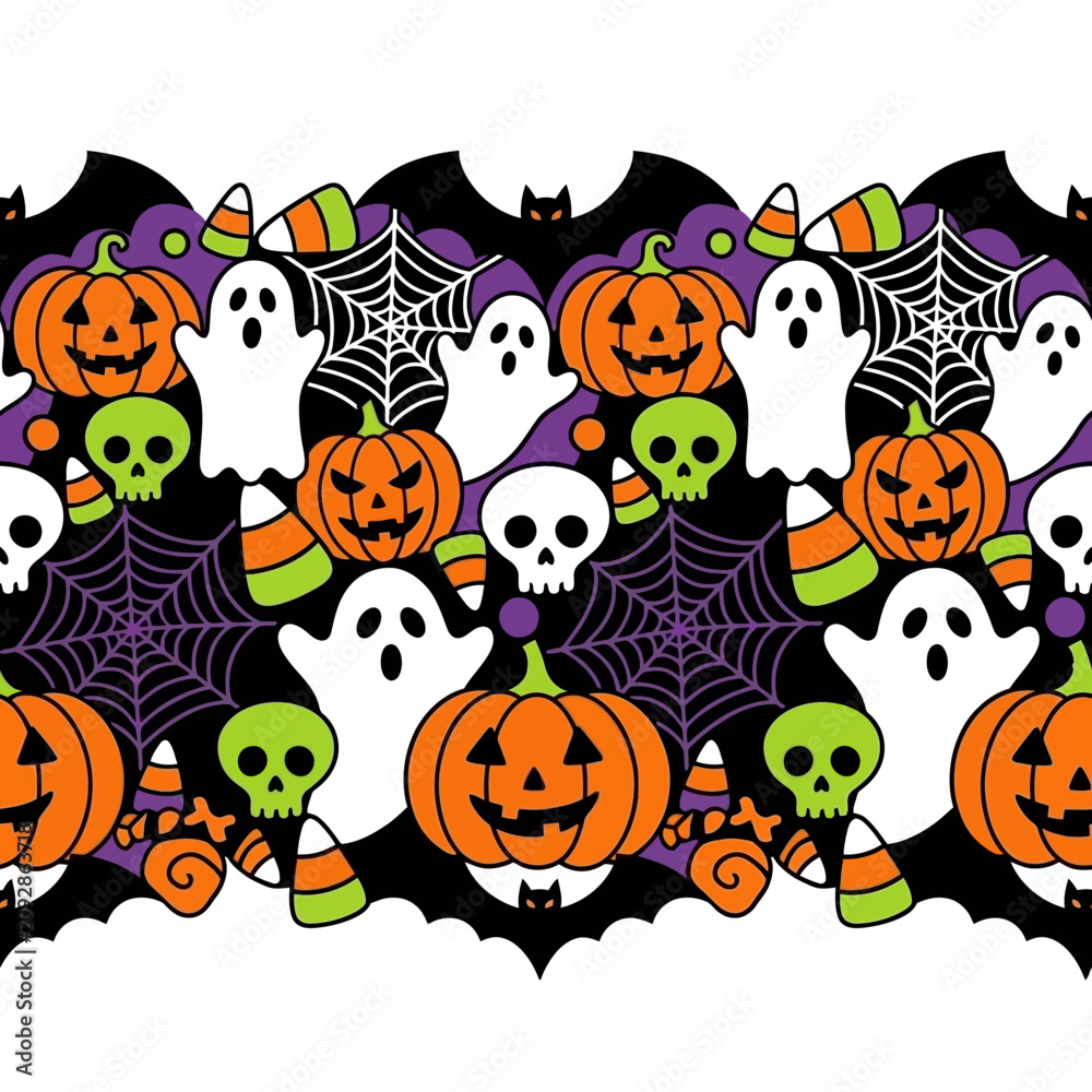 Fototapeta premium A festive pattern featuring pumpkins and ghosts for a seasonal celebration