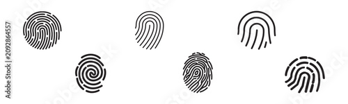 Fingerprint scan icon set. Biometric security identification. personal unique identity concepts. digital forensics security icons. touch access indicators.