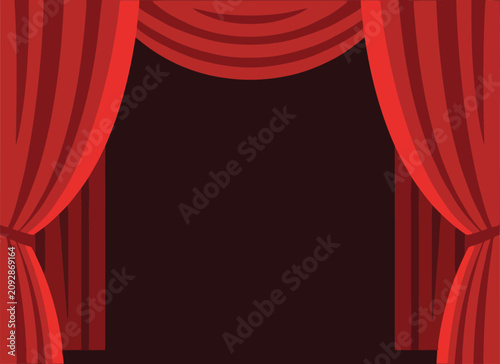Canvastavla Red stage curtains draped on sides with grand opening frame look for theater drama production or event presentation background wallpaper