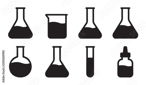 Cuadro en lienzo Chemistry lab flasks set vector collection with various glass containers