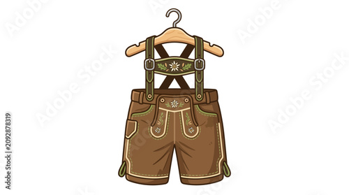 Traditional Alpine Style Leather Breeches with Ornate Embroidery and Classic Suspenders
