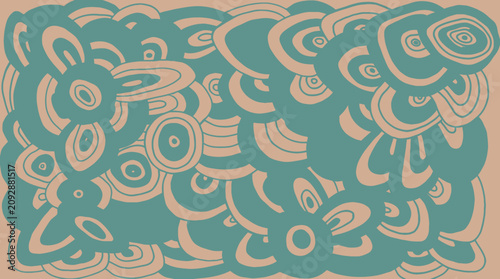 Sfondo astratto con motivi organici e forme circolari sovrapposte in tonalità verde acqua e beige, ideale per design grafici moderni, texture decorative o progetti artistici creativi.